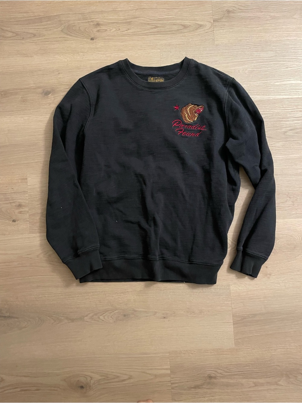 Lucky Brand Black Crewneck Sweater with Embroidered california Bear Detail